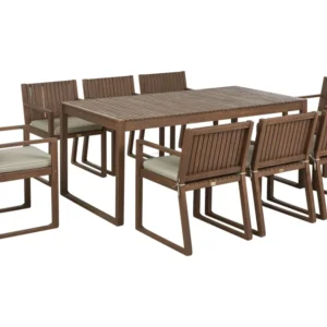 Poltrona Dondolo 8 Seater Dark Acacia Wood Garden Dining Set Taupe Cushions SASSARI