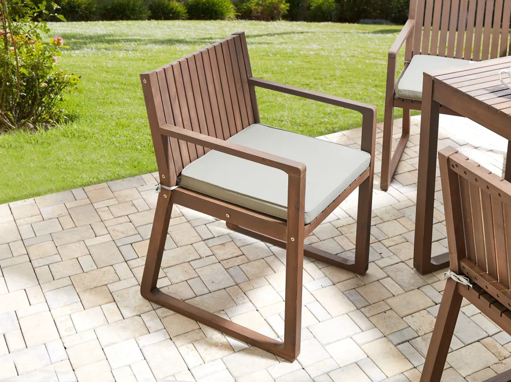 Poltrona Dondolo 8 Seater Dark Acacia Wood Garden Dining Set Taupe Cushions SASSARI