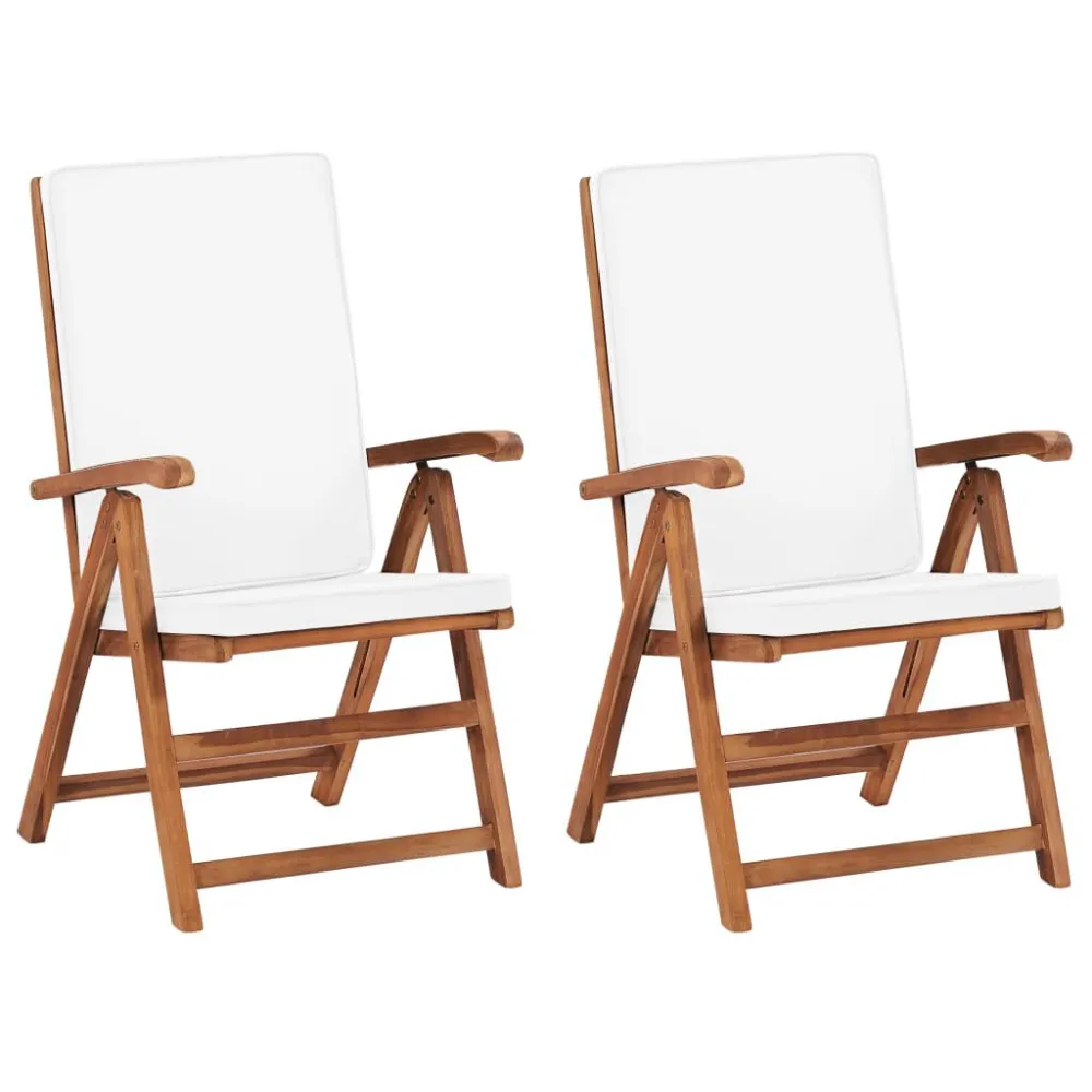Poltrona Dondolo Sedie da Giardino con Cuscini 2 pz Legno Massello di Teak Crema