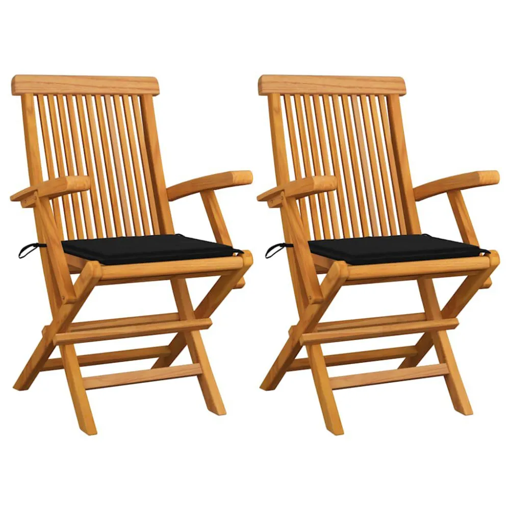 Poltrona Dondolo Sedie da Giardino con Cuscini Neri 2pz Legno Massello di Teak