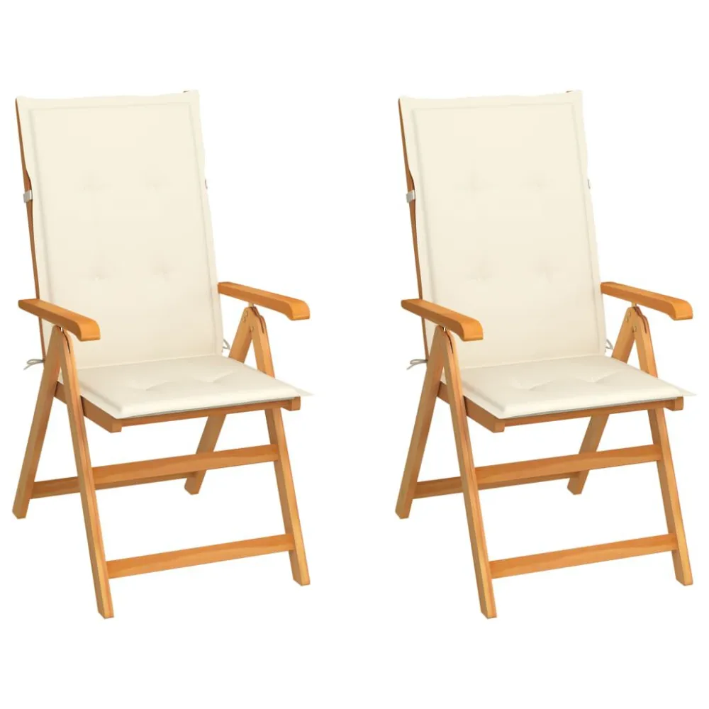 Poltrona Dondolo Sedie da Giardino 2 pz con Cuscini Crema Massello di Teak