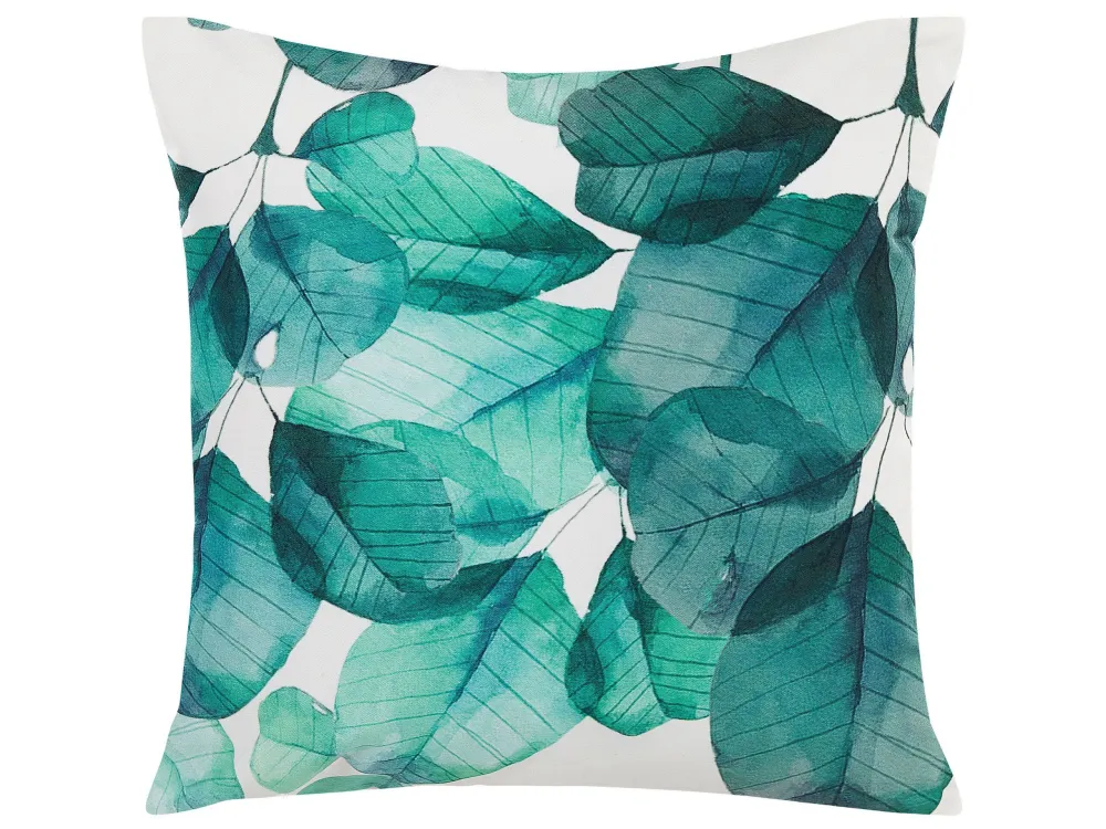 Poltrona Dondolo Set di 2 cuscini da esterno foglie blu ottanio e bianco 45 x 45 cm TREBBO