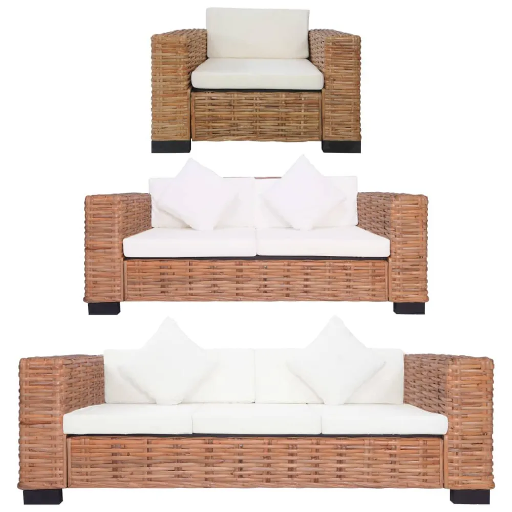 Poltrona Dondolo Set Divani 3 pz con Cuscini Rattan Naturale