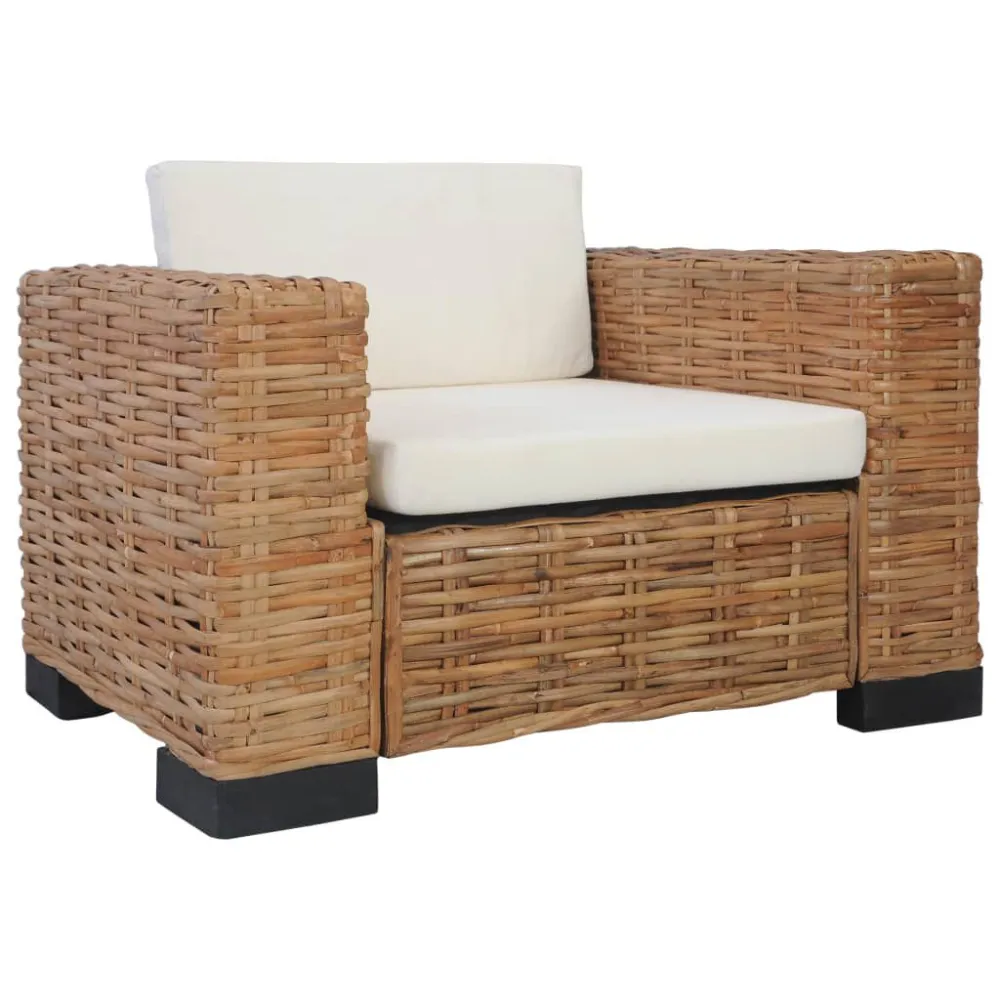 Poltrona Dondolo Set Divani 3 pz con Cuscini Rattan Naturale