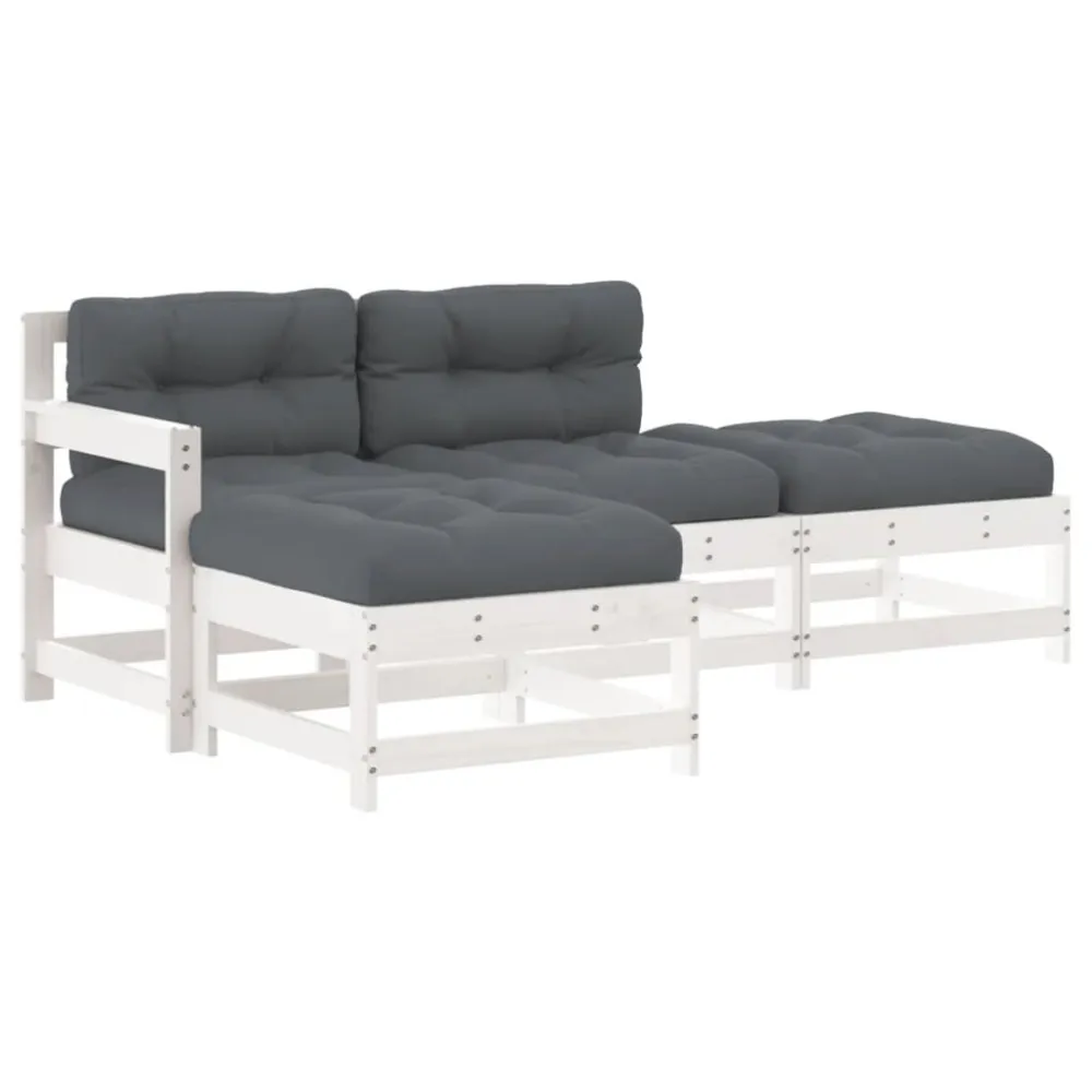 Poltrona Dondolo Set Divani da Giardino 4pz con Cuscini Legno Massello Bianco