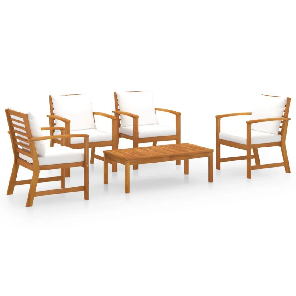 Poltrona Dondolo Set Divani da Giardino 5 pz con Cuscini Massello di Acacia