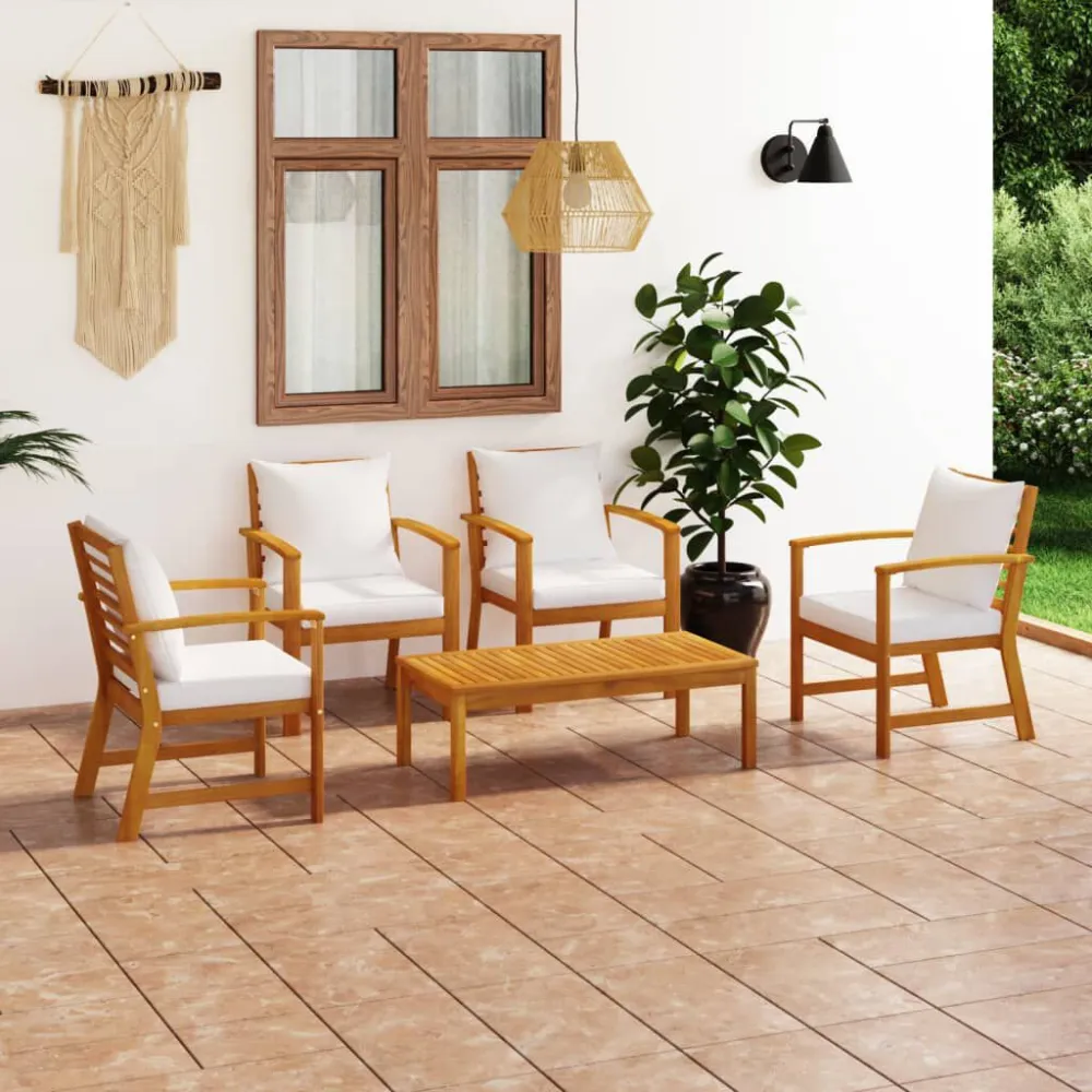 Poltrona Dondolo Set Divani da Giardino 5 pz con Cuscini Massello di Acacia