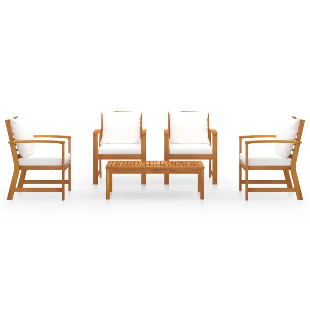 Poltrona Dondolo Set Divani da Giardino 5 pz con Cuscini Massello di Acacia