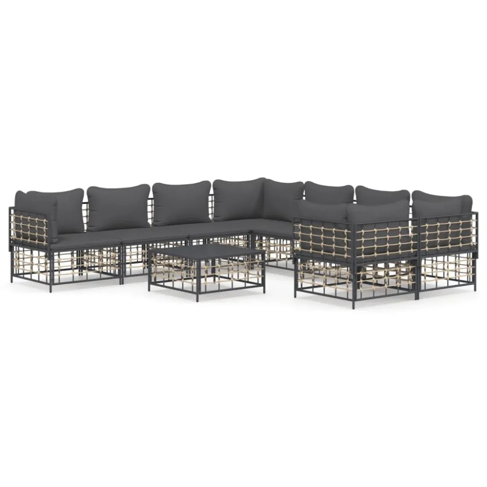 Poltrona Dondolo Set Divani da Giardino 9 pz con Cuscini Antracite Polyrattan
