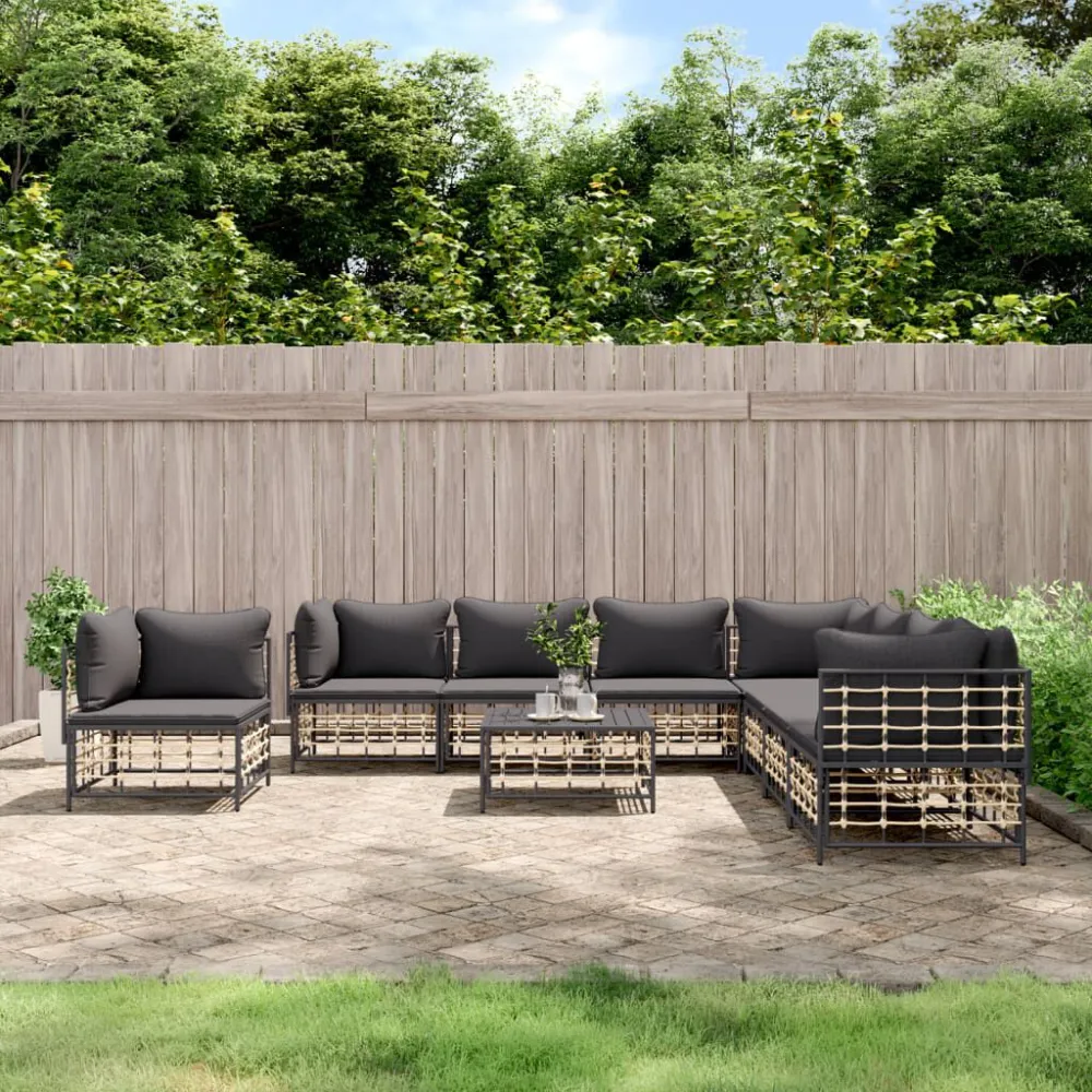 Poltrona Dondolo Set Divani da Giardino 9 pz con Cuscini Antracite Polyrattan