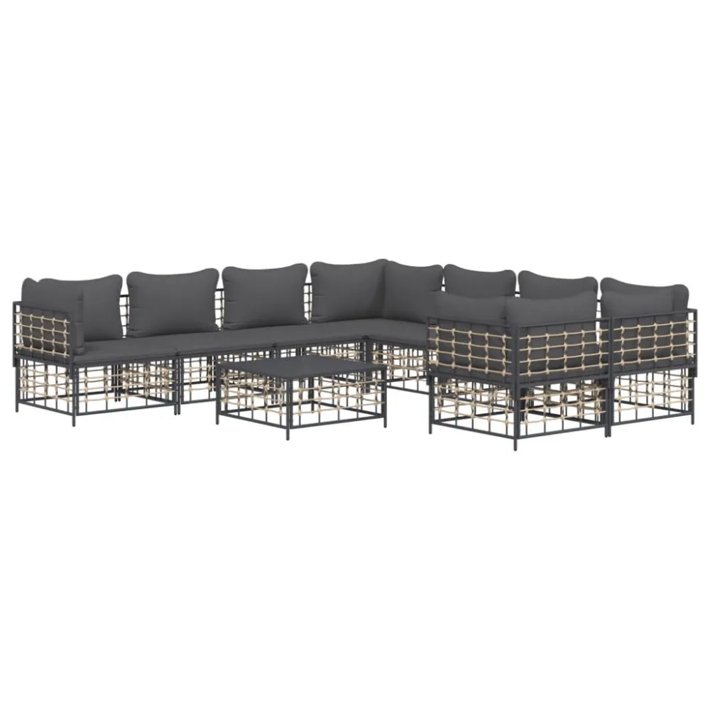 Poltrona Dondolo Set Divani da Giardino 9 pz con Cuscini Antracite Polyrattan