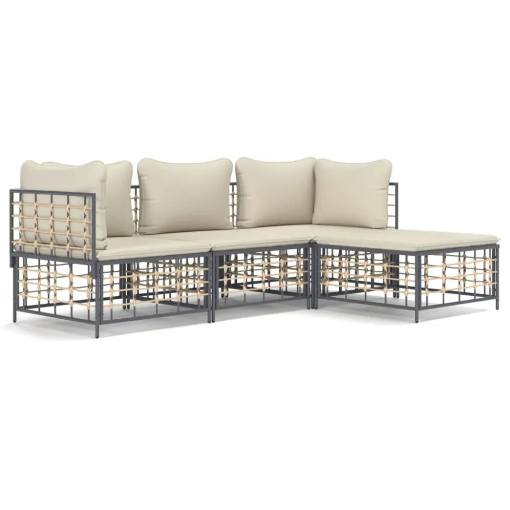 Poltrona Dondolo Set Divani da Giardino 4 pz con Cuscini Antracite Polyrattan