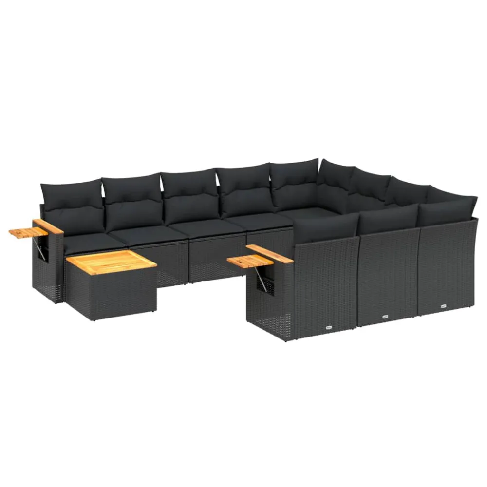 Poltrona Dondolo Set Divani da Giardino 11 pz con Cuscini Polyrattan Nero
