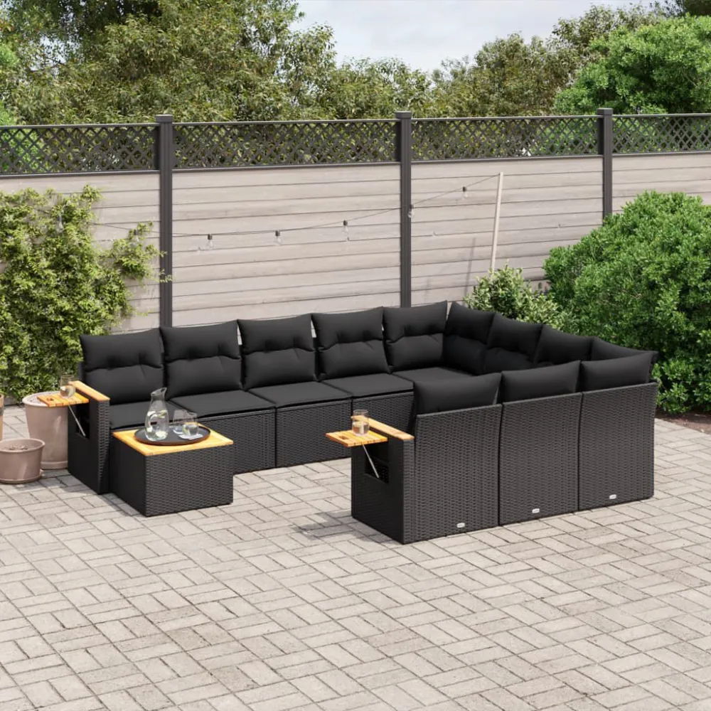 Poltrona Dondolo Set Divani da Giardino 11 pz con Cuscini Polyrattan Nero