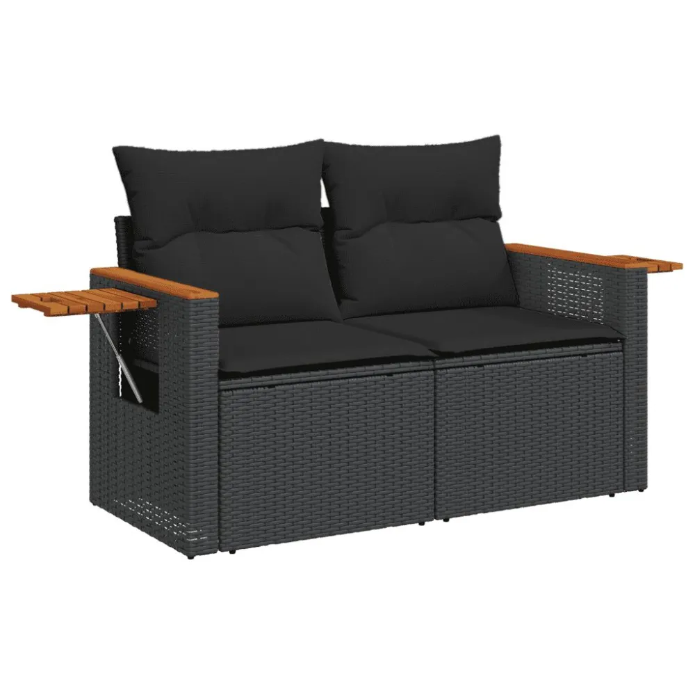 Poltrona Dondolo Set Divani da Giardino 11 pz con Cuscini Polyrattan Nero