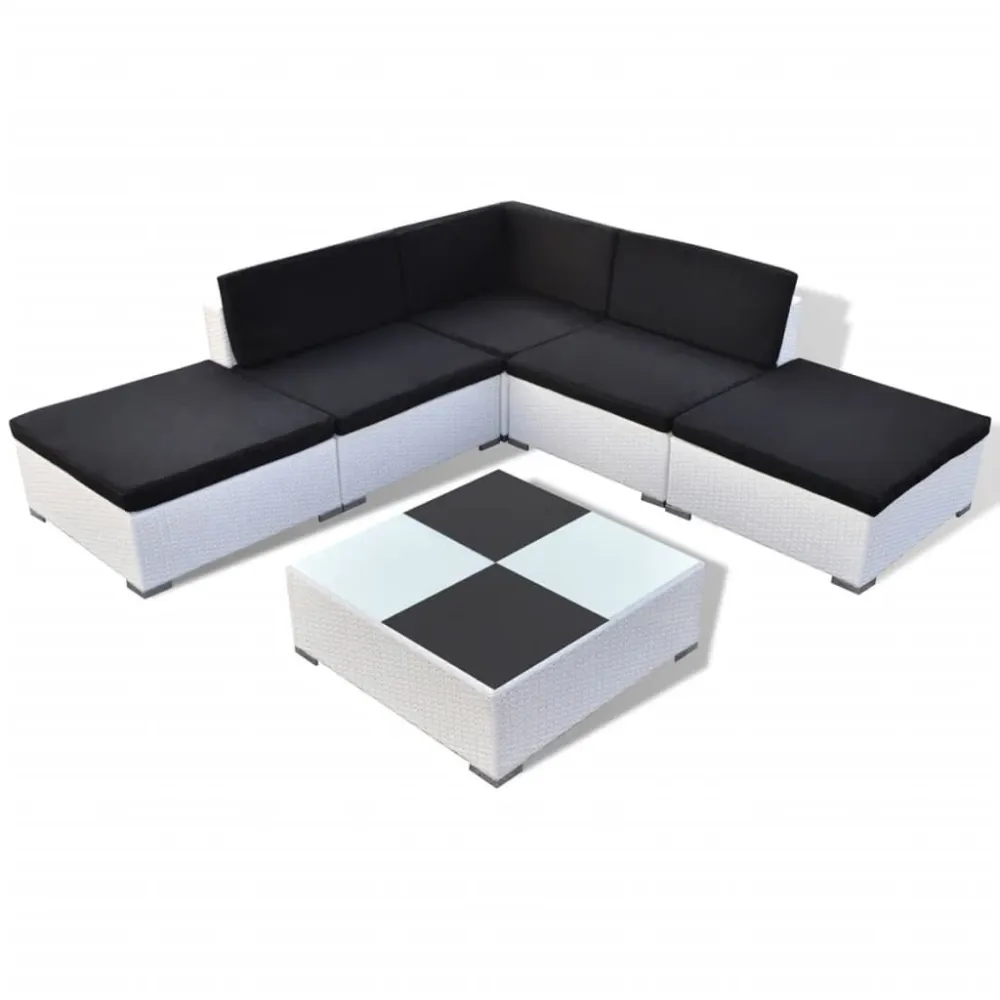 Poltrona Dondolo Set Divani da Giardino 6 pz con Cuscini Polyrattan Bianco