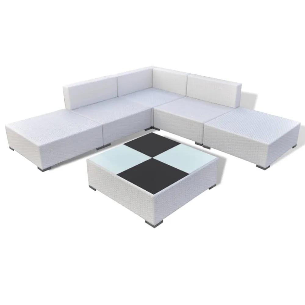 Poltrona Dondolo Set Divani da Giardino 6 pz con Cuscini Polyrattan Bianco