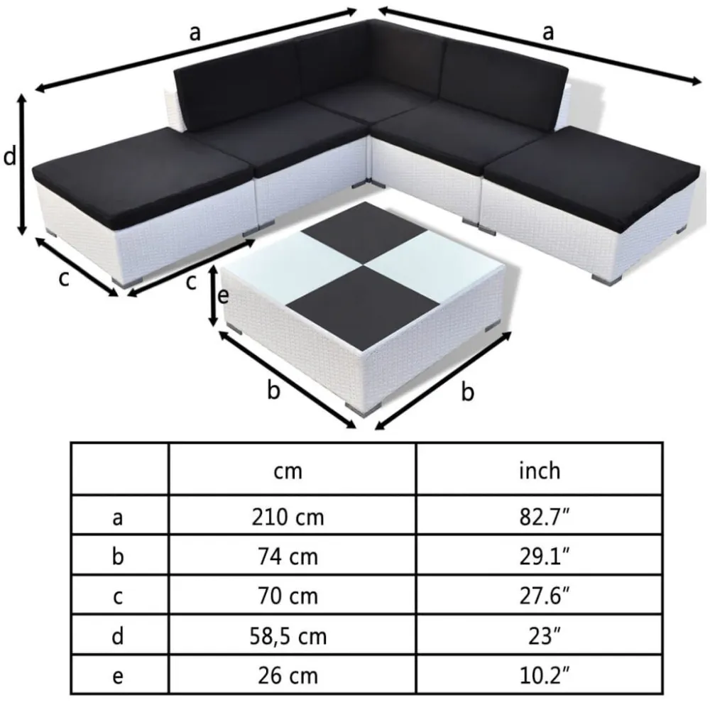 Poltrona Dondolo Set Divani da Giardino 6 pz con Cuscini Polyrattan Bianco