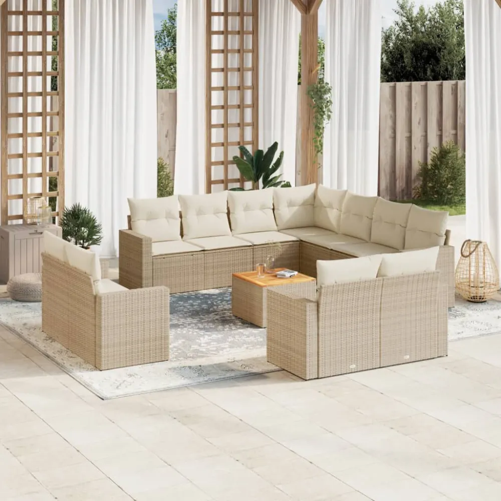Poltrona Dondolo Set Divani da Giardino 12 pz con Cuscini Nocciola Polyrattan