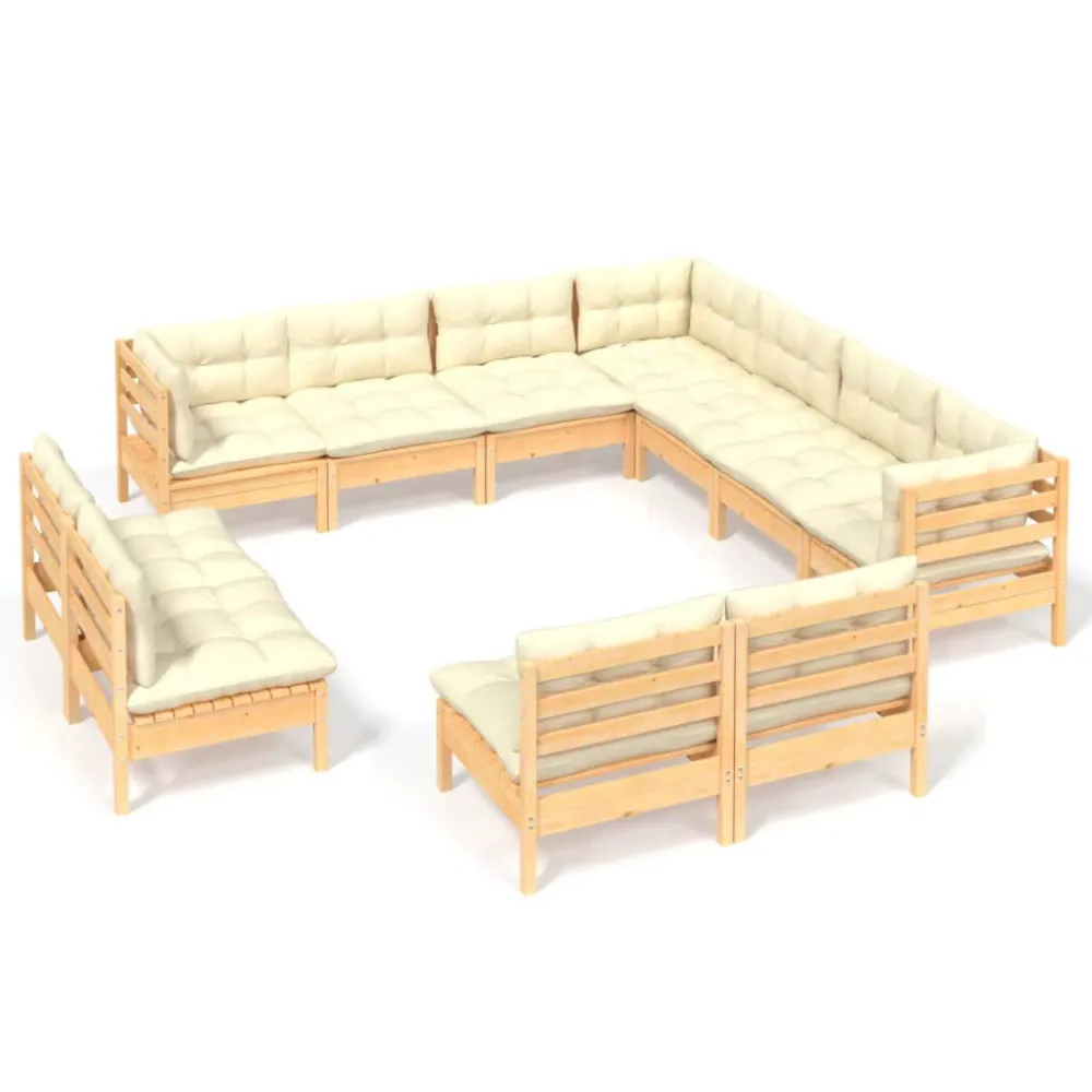 Poltrona Dondolo Set Divani da Giardino 11 pz con Cuscini Crema Massello di Pino