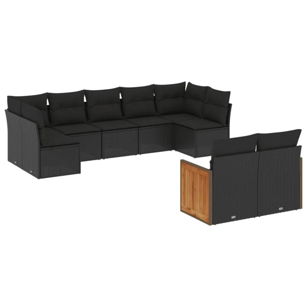 Poltrona Dondolo Set Divani da Giardino 9 pz con Cuscini Nero Polyrattan