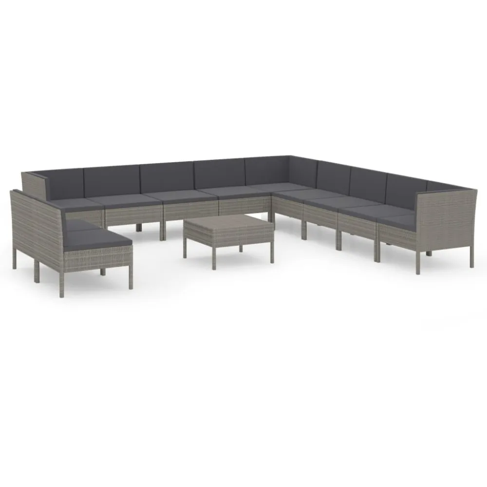 Poltrona Dondolo Set Divani da Giardino 12 pz con Cuscini Polyrattan Grigio