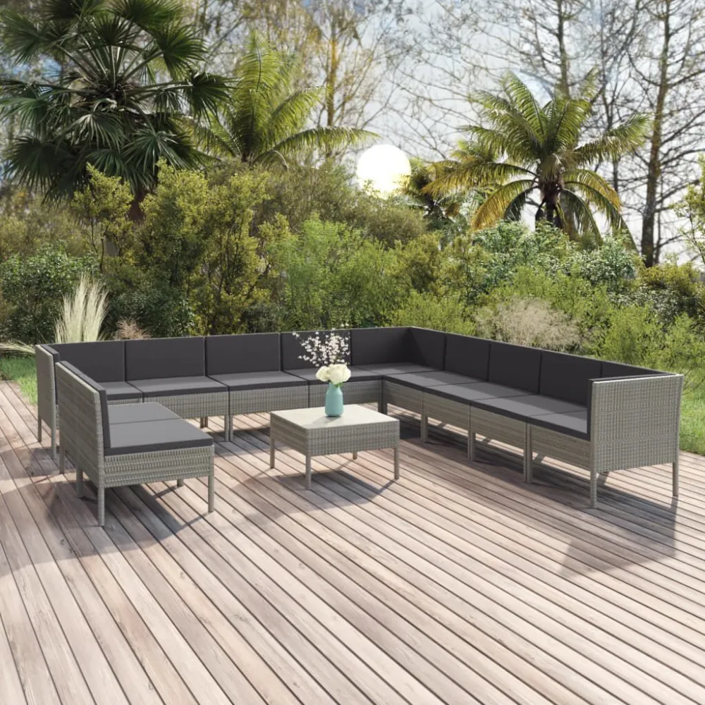 Poltrona Dondolo Set Divani da Giardino 12 pz con Cuscini Polyrattan Grigio
