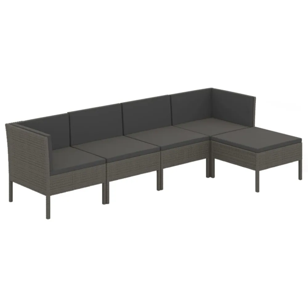 Poltrona Dondolo Set Divani da Giardino 5 pz con Cuscini Polyrattan Grigio