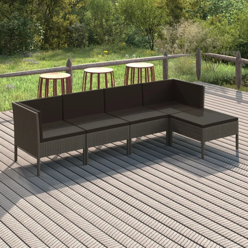 Poltrona Dondolo Set Divani da Giardino 5 pz con Cuscini Polyrattan Grigio