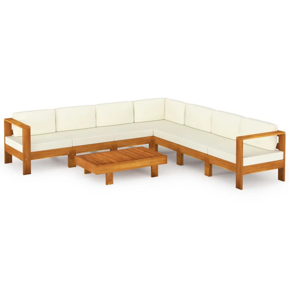 Poltrona Dondolo Set Divani Giardino 8 pz Cuscini Bianco Crema Legno d'Acacia