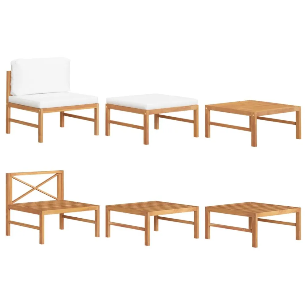 Poltrona Dondolo Set Divani Giardino 3 pz Cuscini Crema Legno di Teak