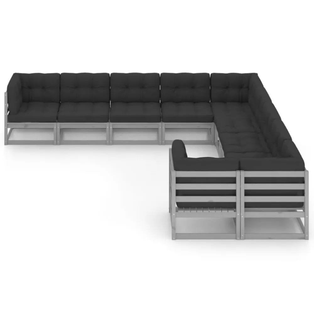 Poltrona Dondolo Set Divani da Giardino 10 pz Grigio Cuscini Massello di Pino