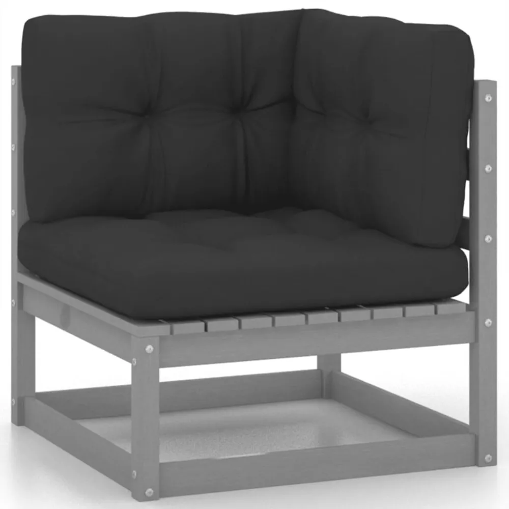 Poltrona Dondolo Set Divani da Giardino 10 pz Grigio Cuscini Massello di Pino