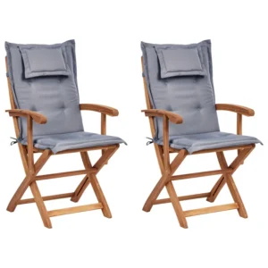 Poltrona Dondolo Set 2 Garden Chairs Cushions MAUI II Acacia Wood Graphite Grey