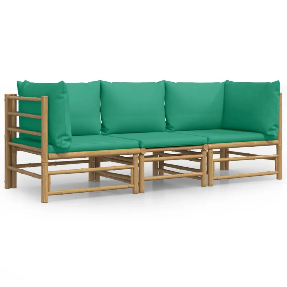 Poltrona Dondolo Set Salotto da Giardino 3pz con Cuscini Verdi Bambù