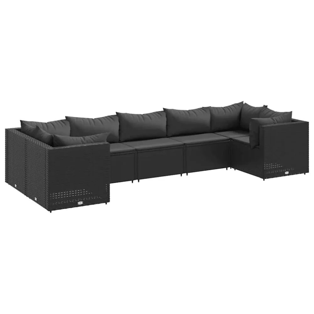 Poltrona Dondolo Set Salotto da Giardino con Cuscini 7pz Nero Polyrattan