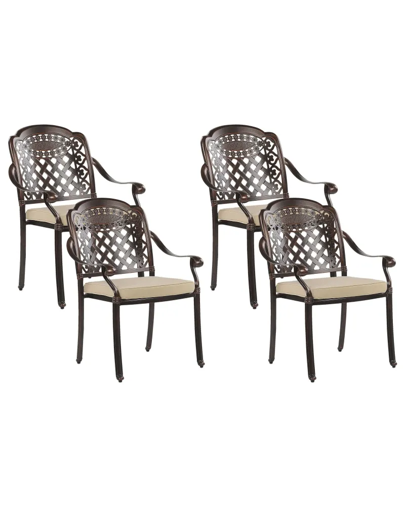 Poltrona Dondolo Set di 4 sedie da giardino con cuscini MANFRIA Metallo Marrone tenebroso