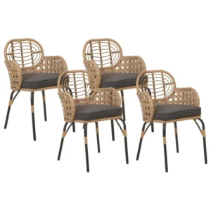 Poltrona Dondolo Set di 4 sedie da giardino con cuscini PRATELLO Naturale