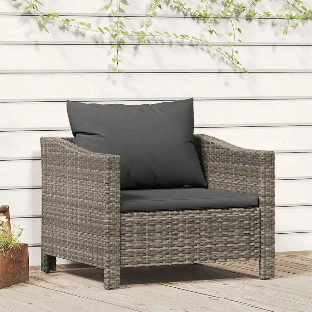 Poltrona da Giardino con Cuscino Grigio Polyrattan Easy Storage