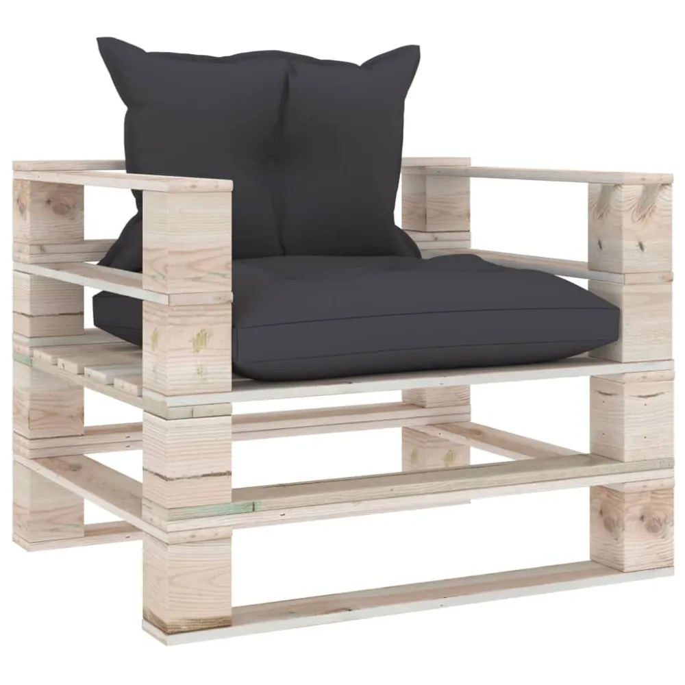 Poltrona da Giardino Pallet con Cuscini Antracite Legno di Pino con Rivestimento Tessuto