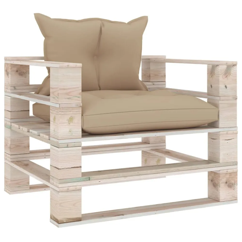 Poltrona da Giardino Pallet con Cuscini Panna Legno di Pino