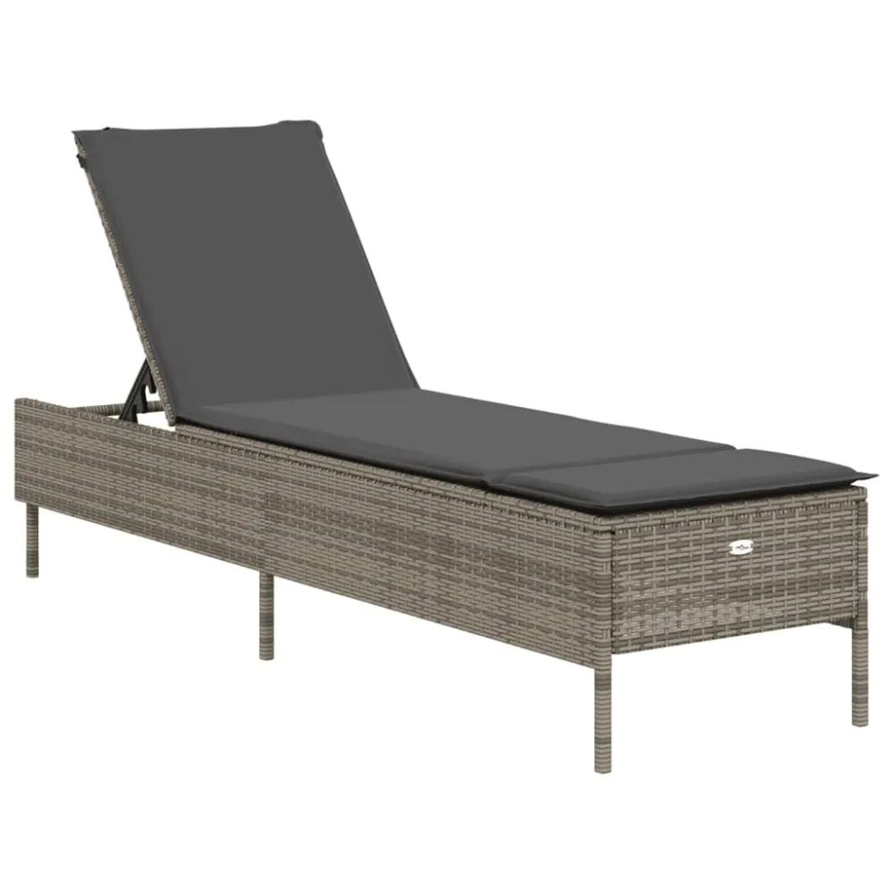 Poltrona Girevole Lettino Prendisole con Cuscino Grigio Polyrattan