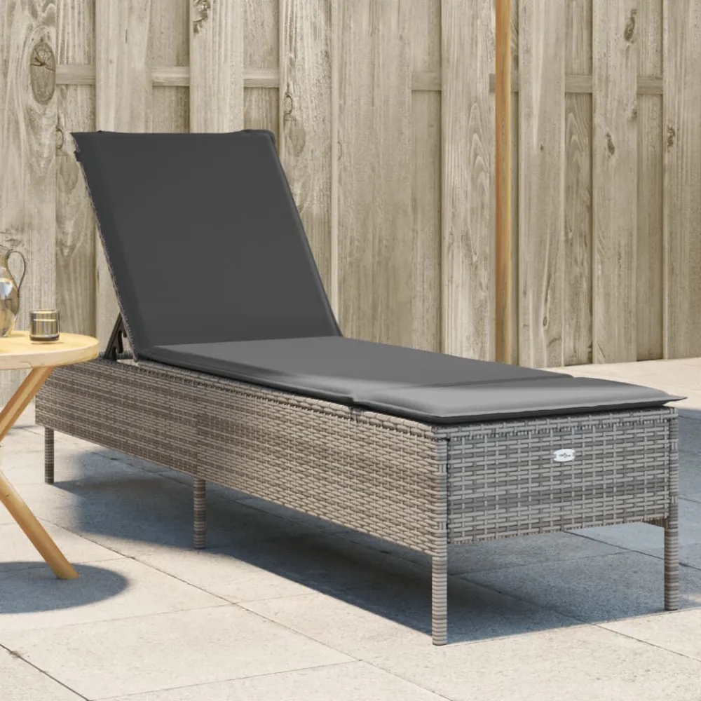 Poltrona Girevole Lettino Prendisole con Cuscino Grigio Polyrattan