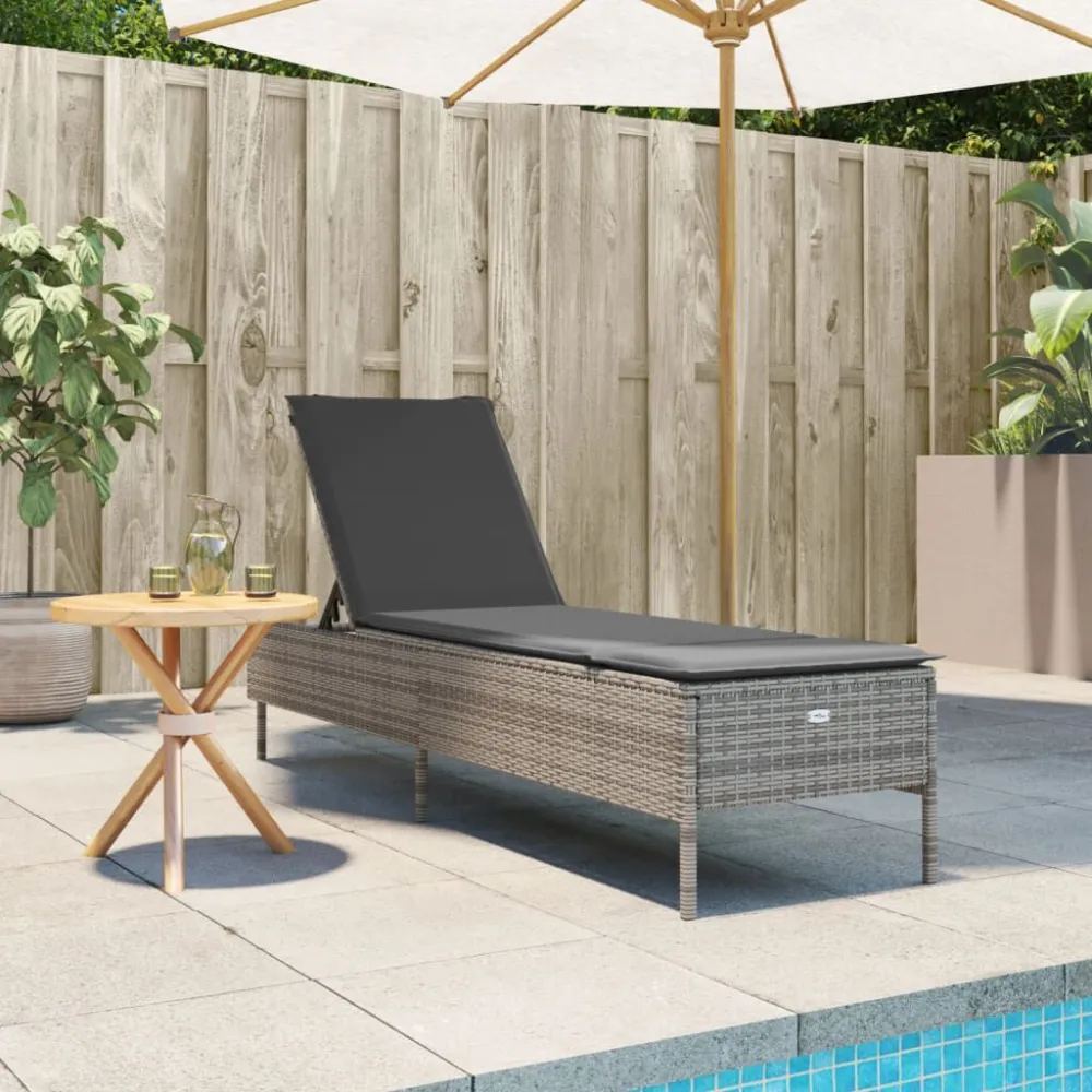 Poltrona Girevole Lettino Prendisole con Cuscino Grigio Polyrattan