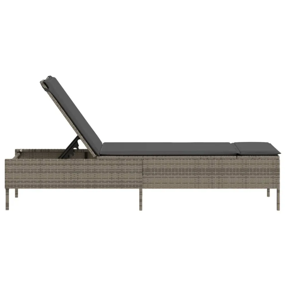 Poltrona Girevole Lettino Prendisole con Cuscino Grigio Polyrattan