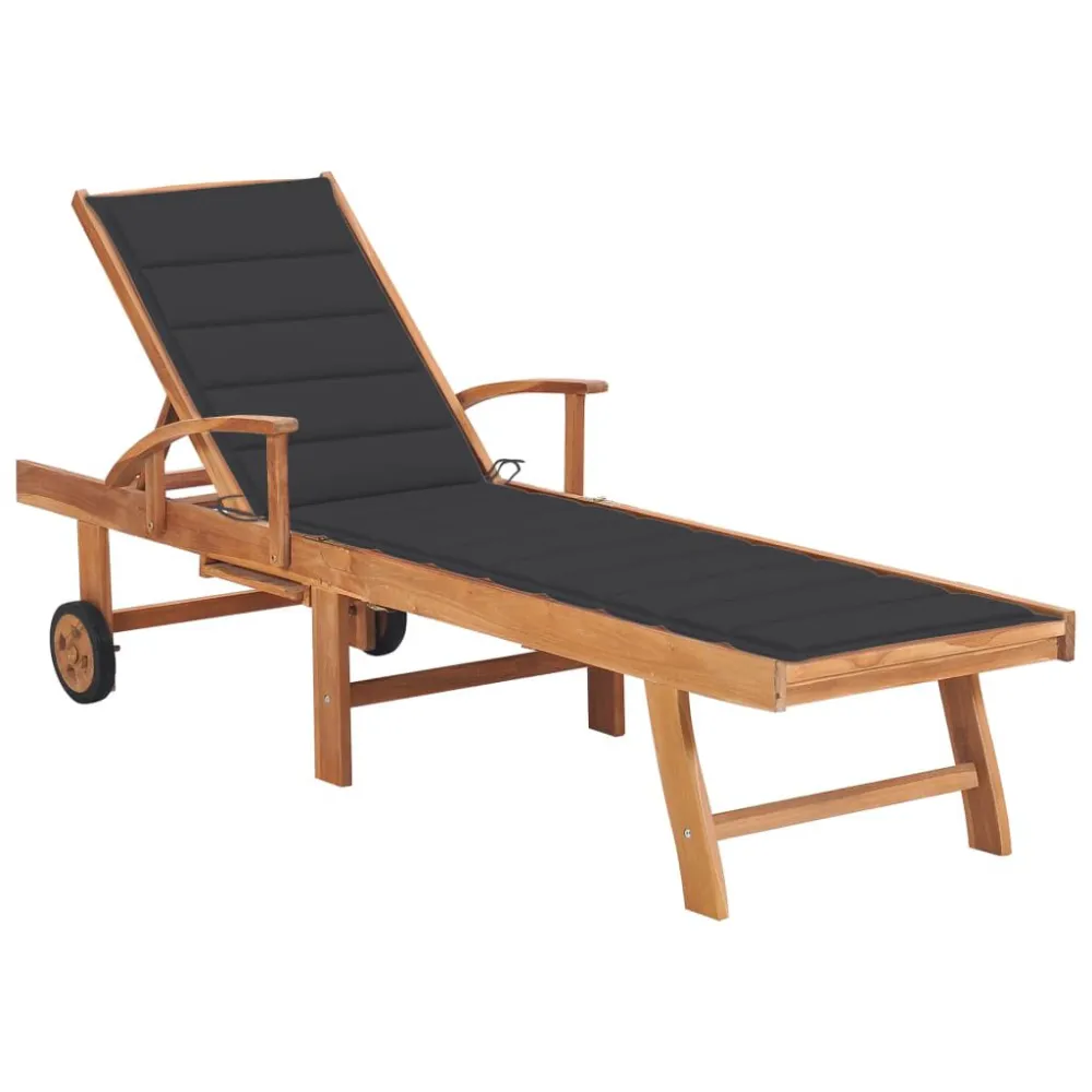 Poltrona Girevole Lettino Prendisole con Tavolo e Cuscino Antracite Legno di Teak