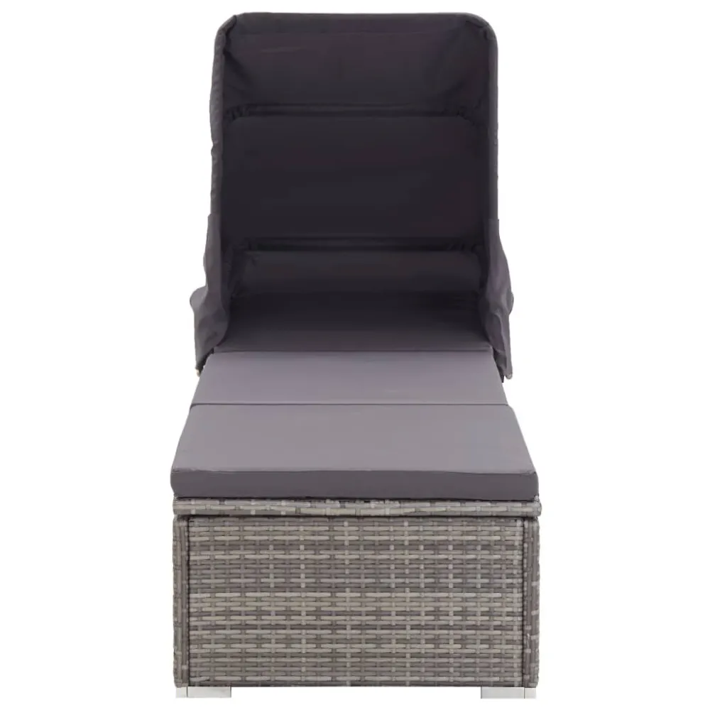 Poltrona Girevole Lettino Prendisole con Tettuccio e Cuscino Polyrattan Grigio
