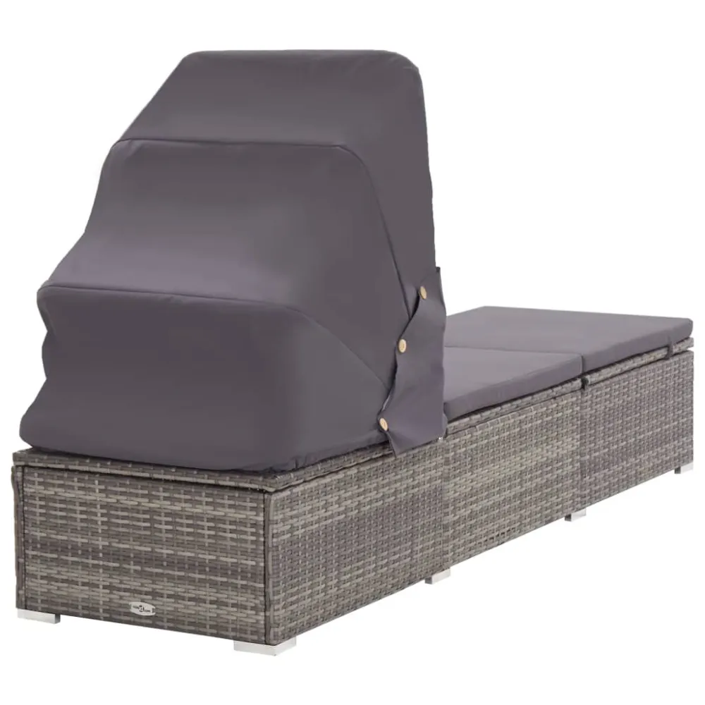 Poltrona Girevole Lettino Prendisole con Tettuccio e Cuscino Polyrattan Grigio