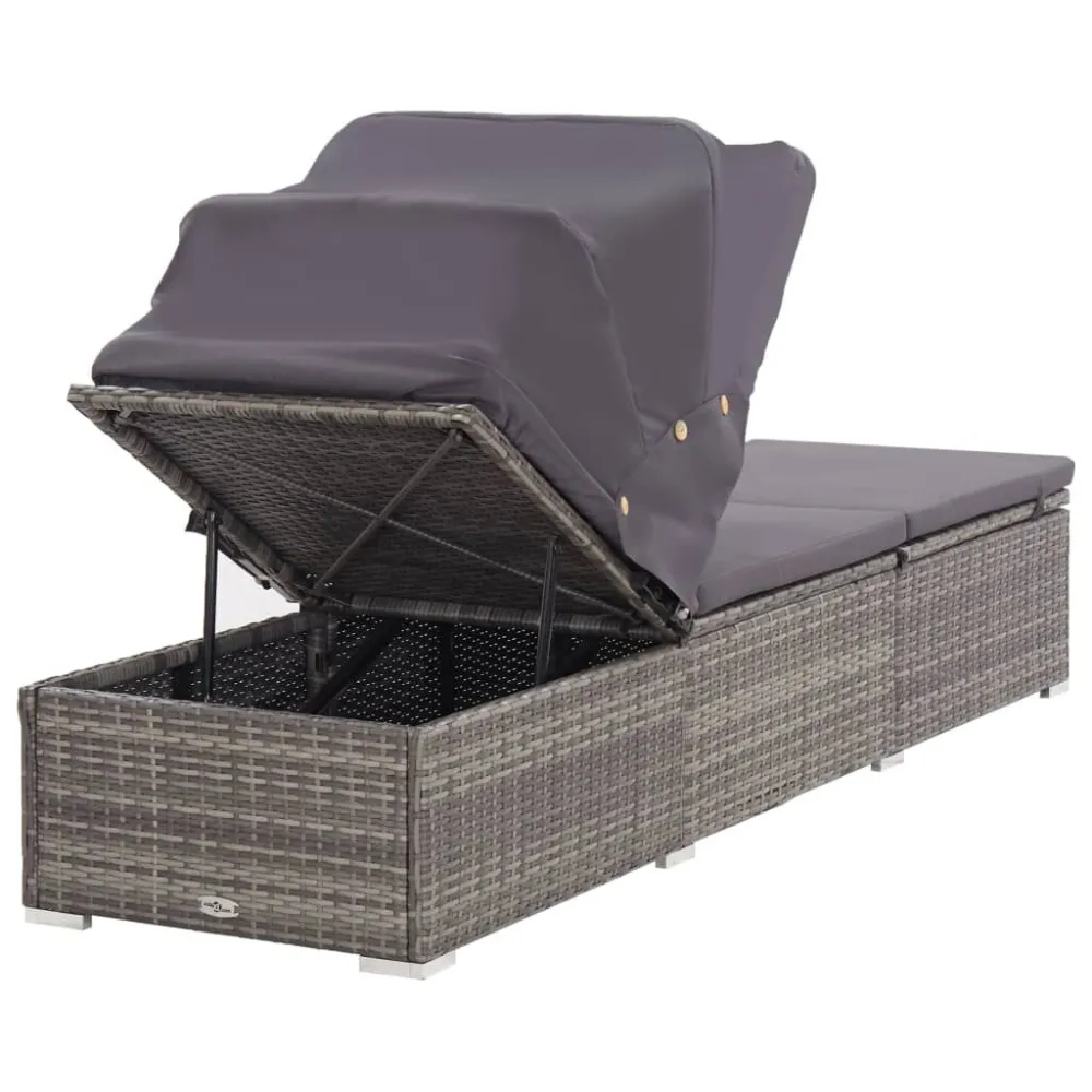 Poltrona Girevole Lettino Prendisole con Tettuccio e Cuscino Polyrattan Grigio