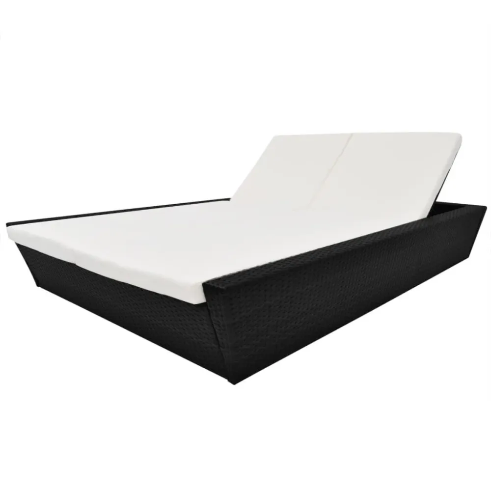 Poltrona Girevole Lettino Prendisole da Giardino con Cuscino Polyrattan Nero